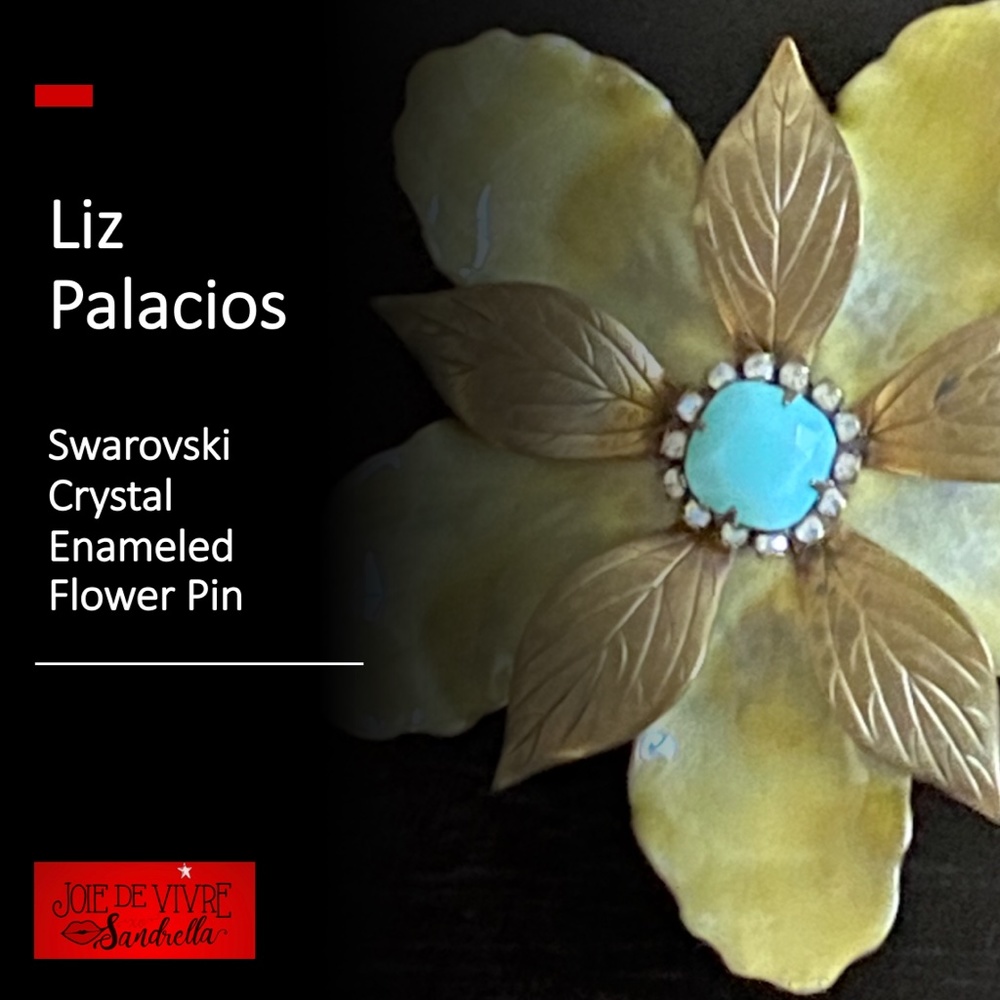 Liz Palacios Swarovski CrystaL Enameled Flower Pin